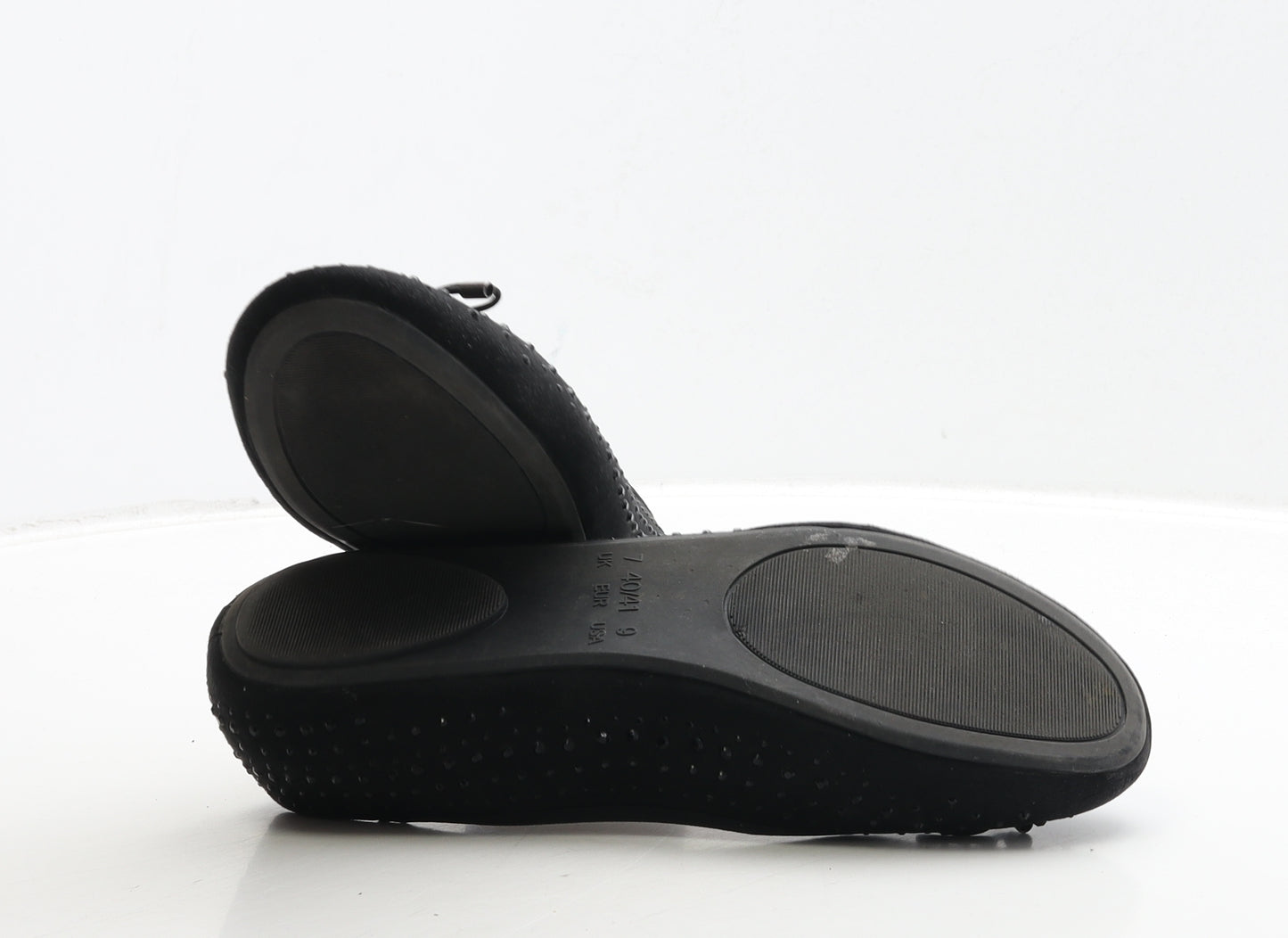 Preworn Womens Black Suede Ballet Flat UK 7 40 - Wide Fit