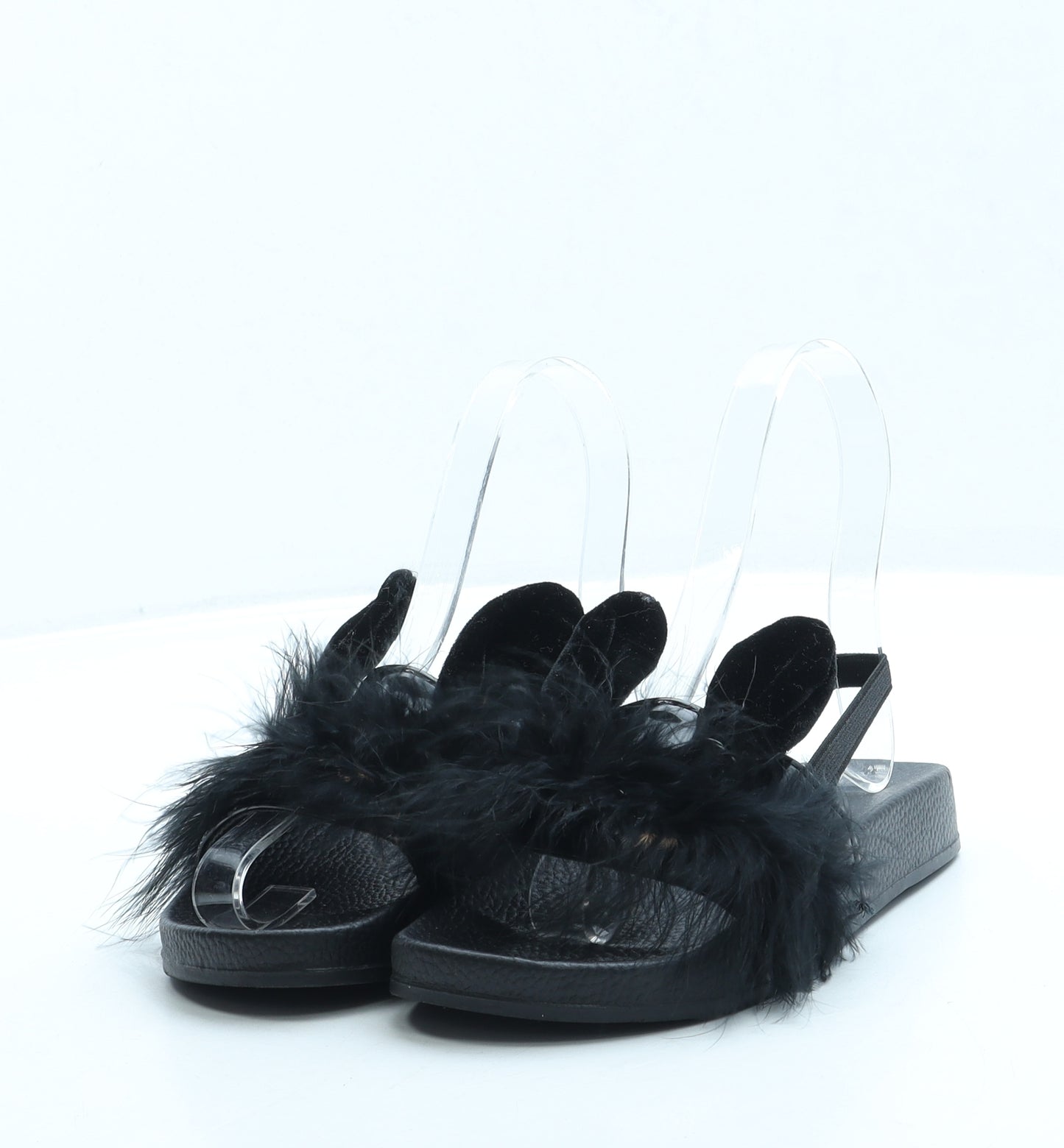Preworn Girls Black Faux Fur Slingback Sandal UK 13 31 - Bunny
