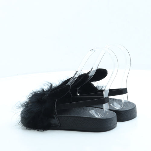 Preworn Girls Black Faux Fur Slingback Sandal UK 13 31 - Bunny