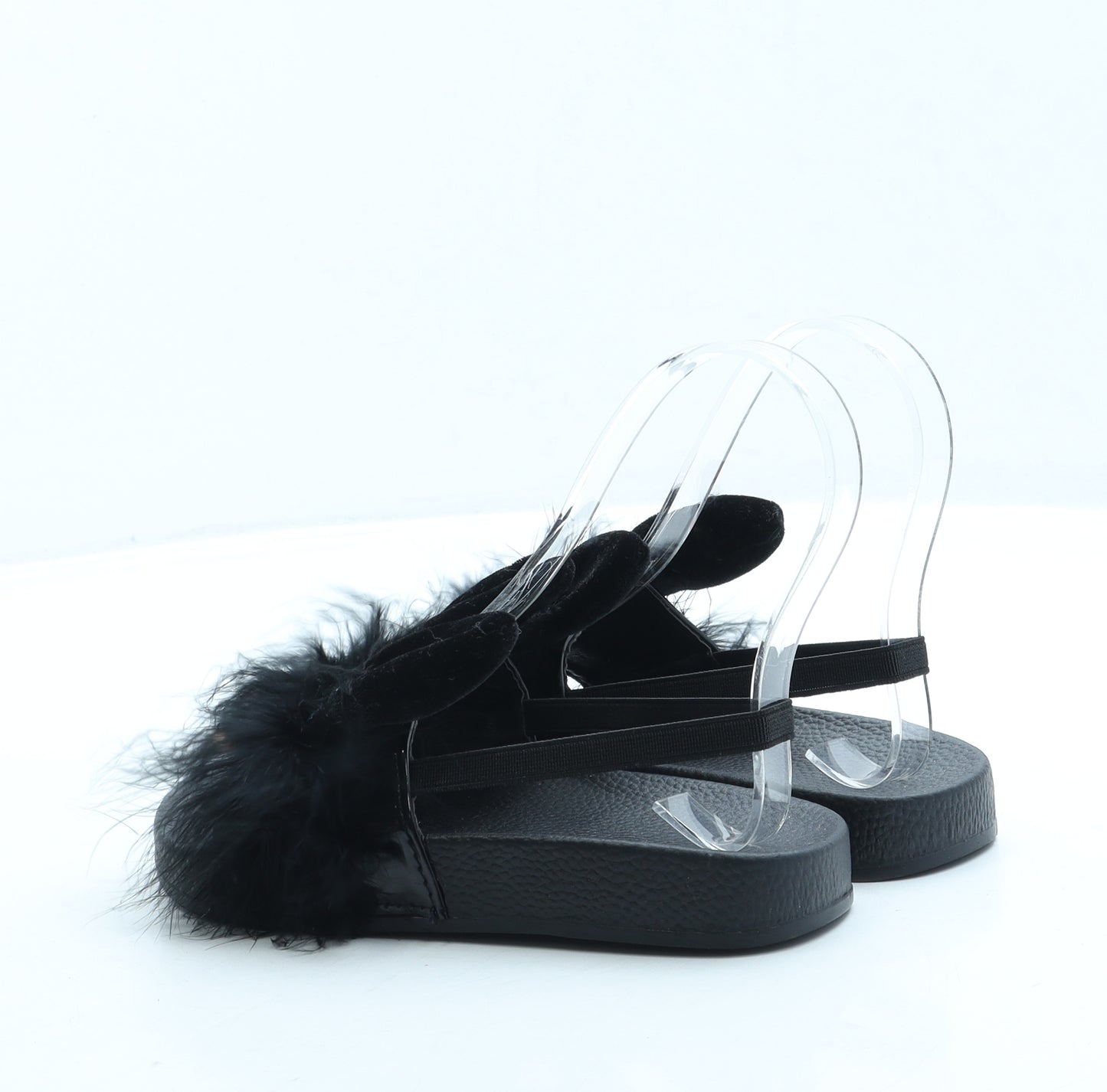 Preworn Girls Black Faux Fur Slingback Sandal UK 13 31 - Bunny