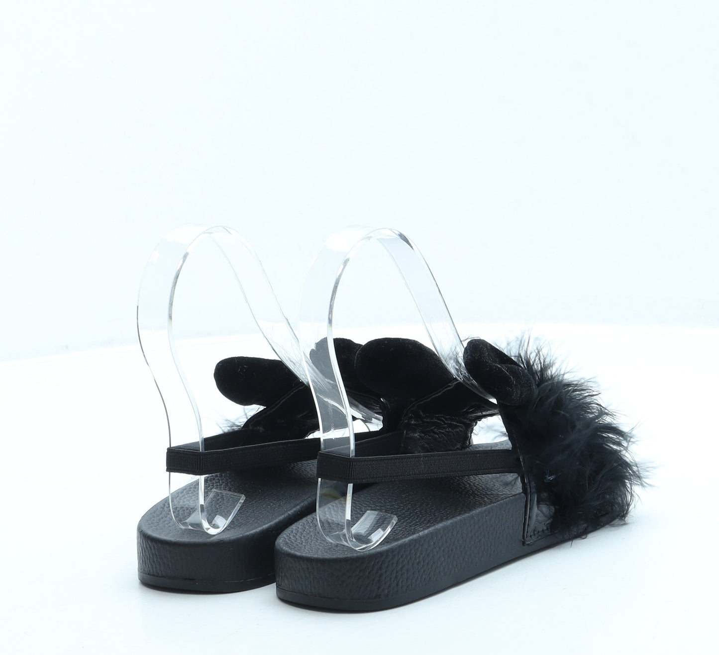 Preworn Girls Black Faux Fur Slingback Sandal UK 13 31 - Bunny