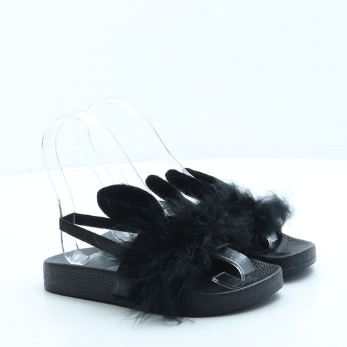 Preworn Girls Black Faux Fur Slingback Sandal UK 13 31 - Bunny