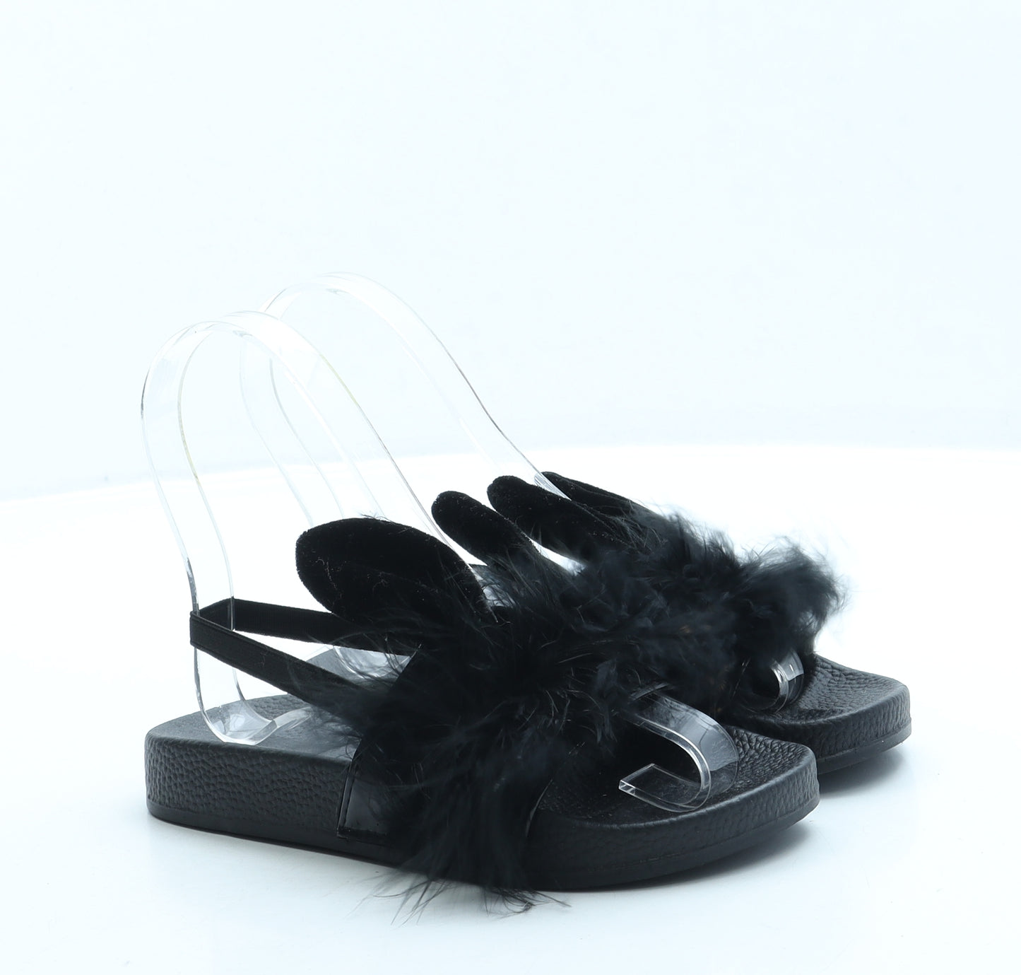 Preworn Girls Black Faux Fur Slingback Sandal UK 13 31 - Bunny