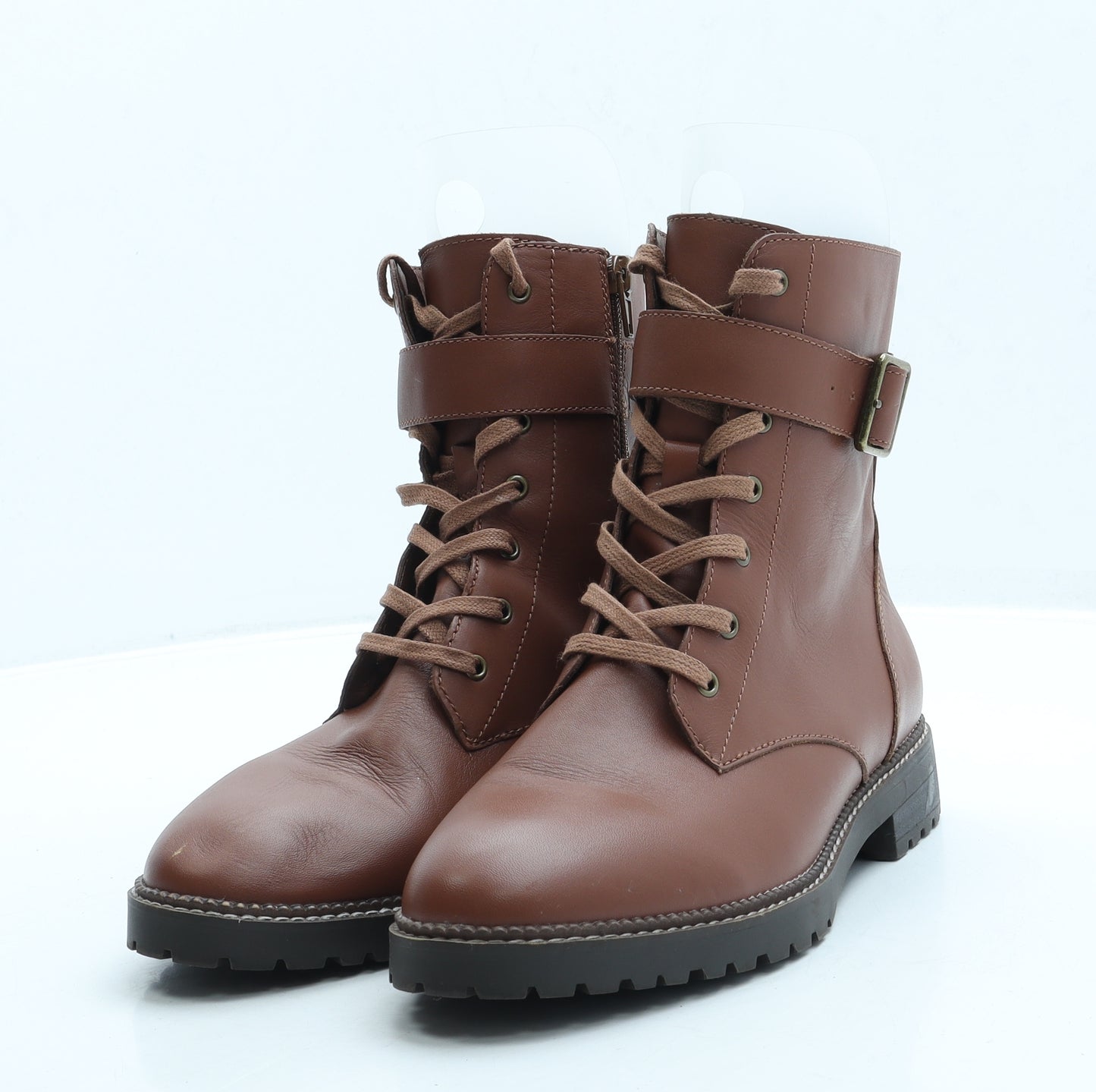 Lands' End Womens Brown Leather Combat Boot UK 5.5 38