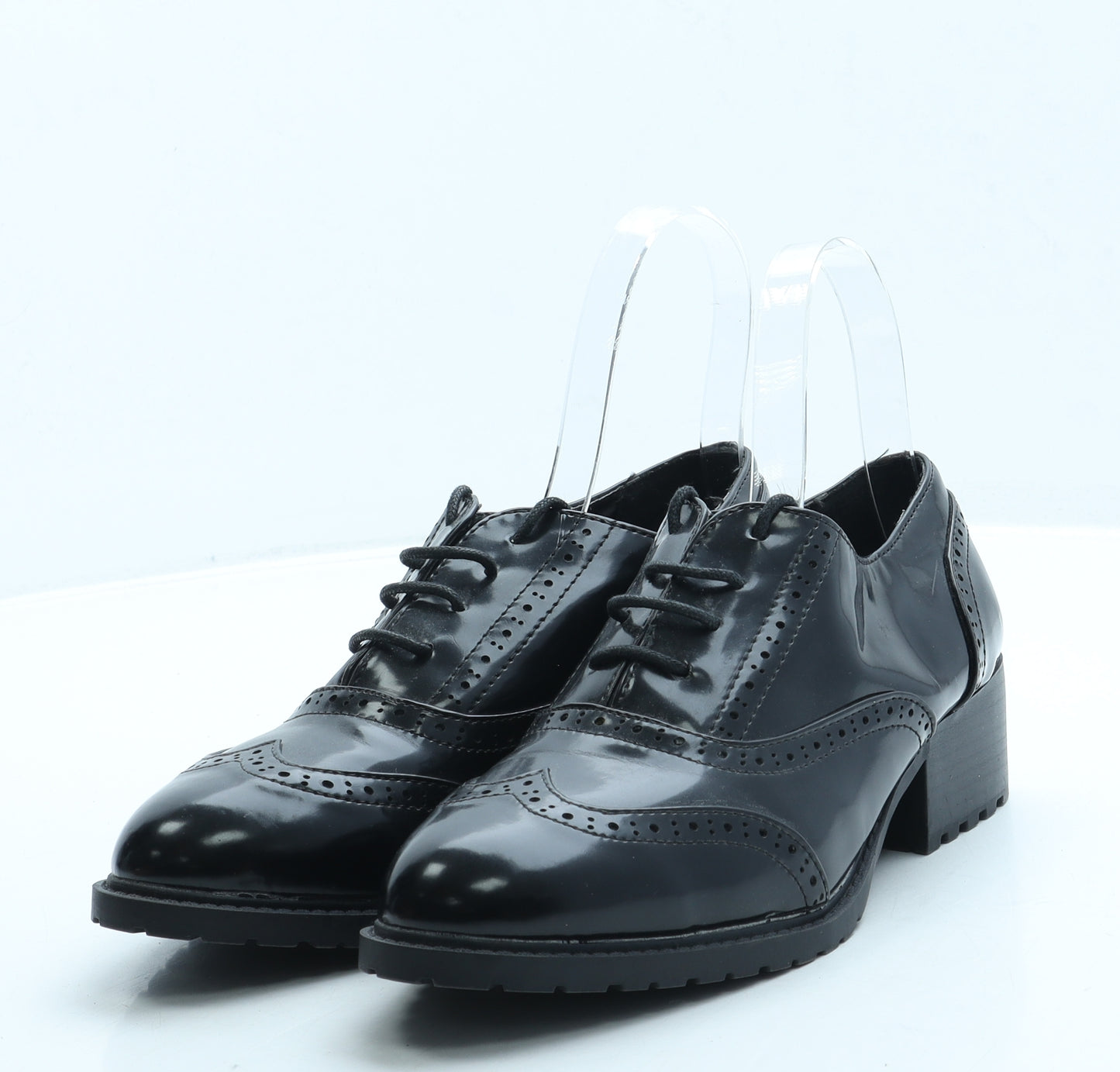 Marks and Spencer Womens Black Leather Flat UK 5 38 - Wide Fit / Brogue style