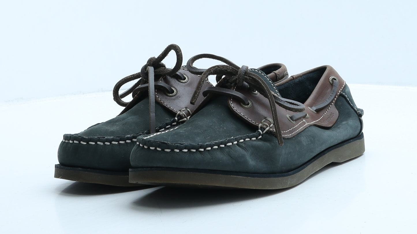 Hush Puppies Mens Blue Colourblock Leather Boat Shoe Casual UK 8 42.5