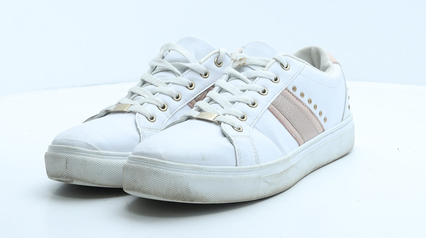 Dunnes Stores Womens White Geometric Leather Trainer UK 8 42