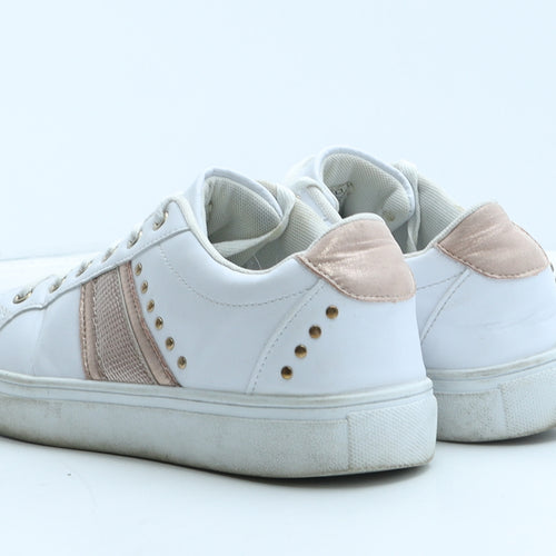 Dunnes Stores Womens White Geometric Leather Trainer UK 8 42