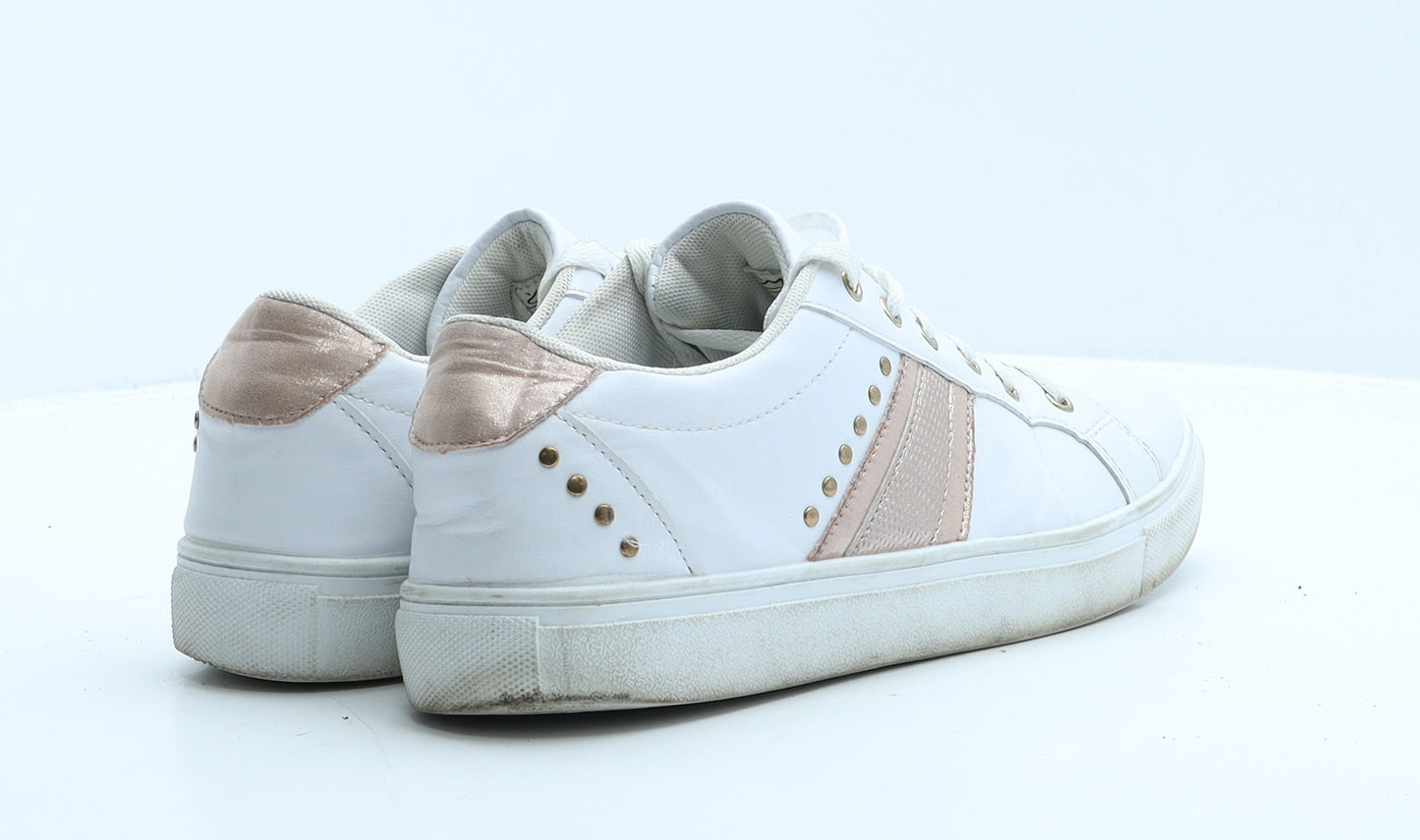 Dunnes Stores Womens White Geometric Leather Trainer UK 8 42