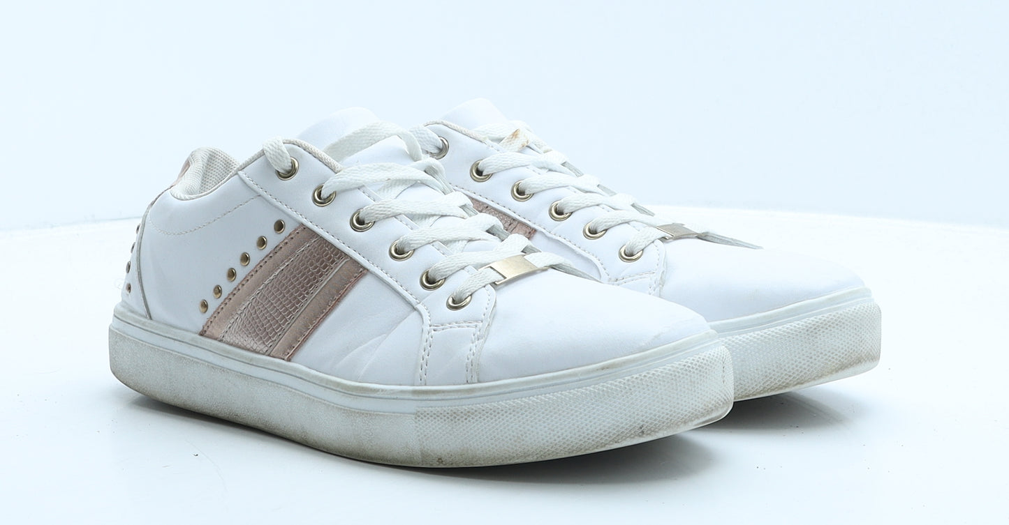 Dunnes Stores Womens White Geometric Leather Trainer UK 8 42