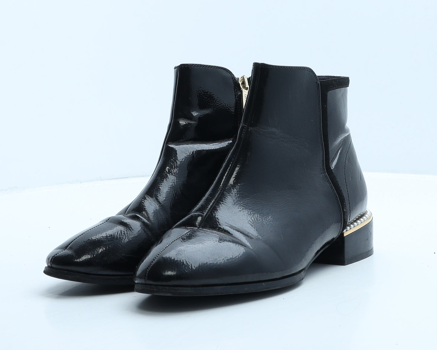 River Island Womens Black Vinyl Bootie Boot UK 6