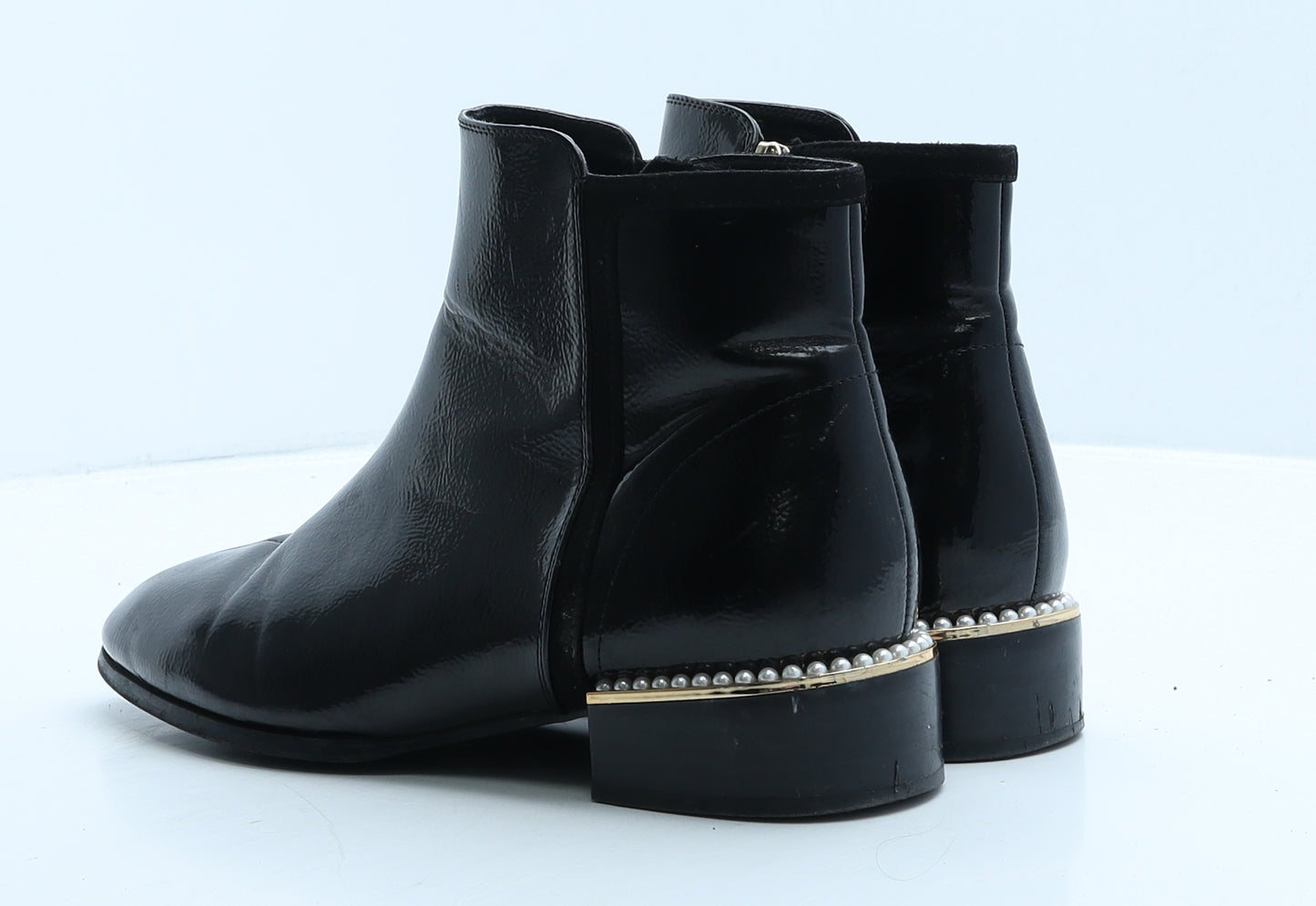 River Island Womens Black Vinyl Bootie Boot UK 6