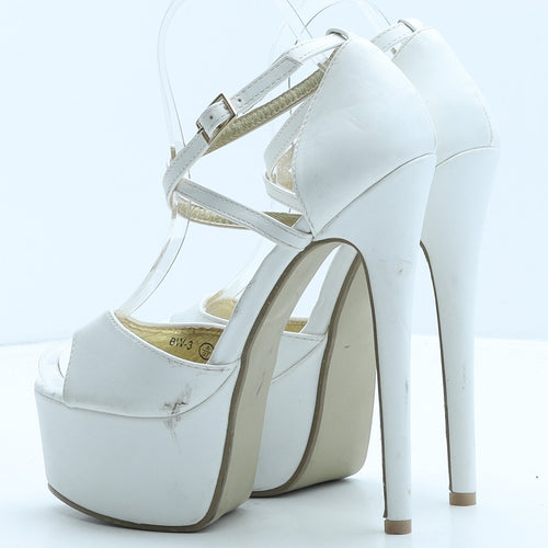 Essex Glam Womens White Leather Platform Heel UK 4 37