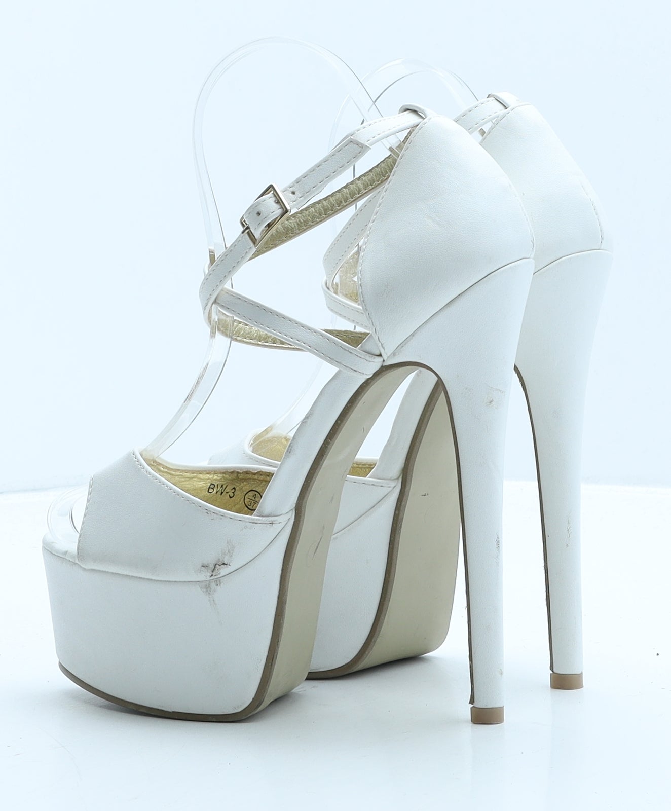 Essex Glam Womens White Leather Platform Heel UK 4 37