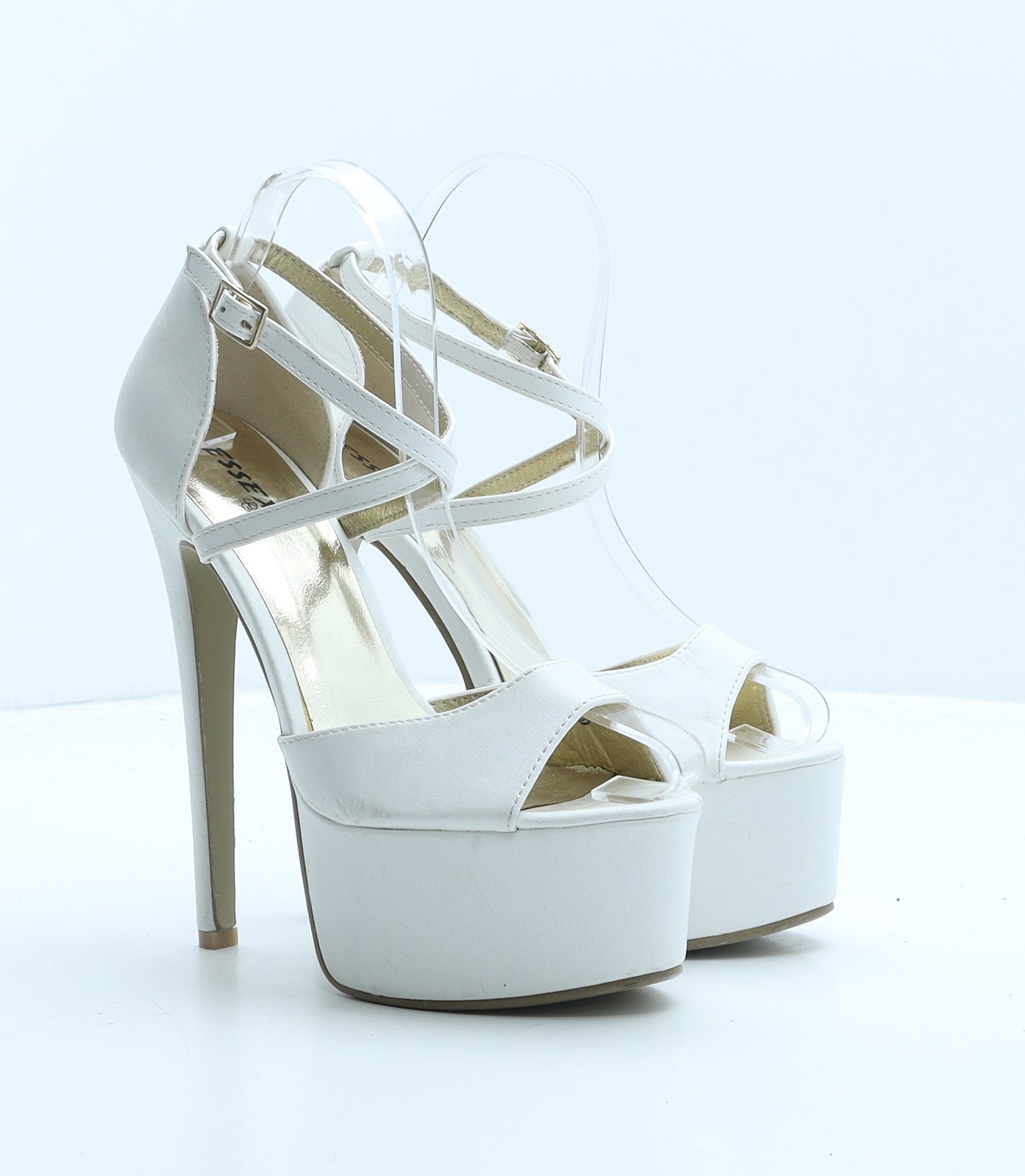 Essex Glam Womens White Leather Platform Heel UK 4 37