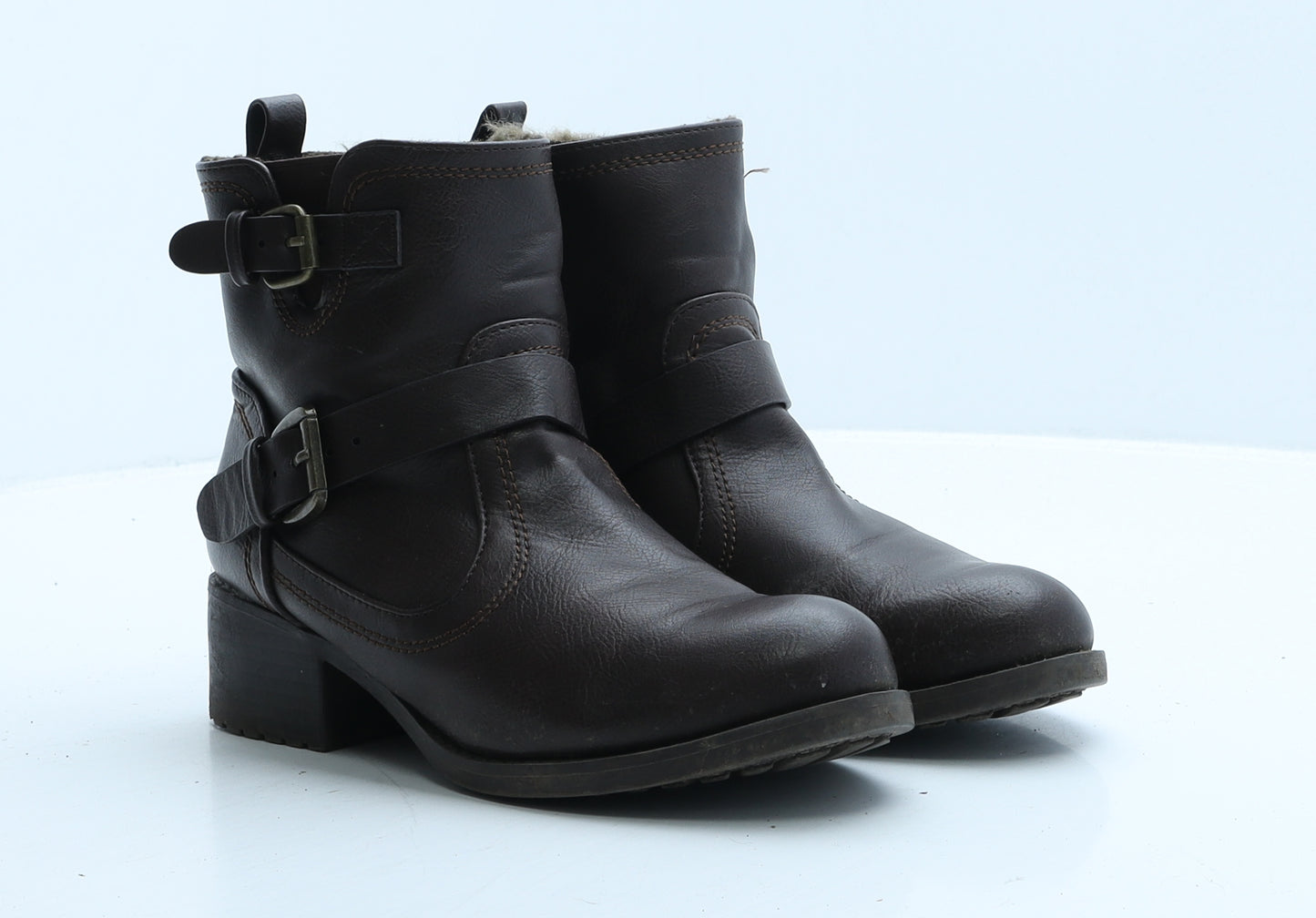 Marks and Spencer Womens Brown Leather Bootie Boot UK 3