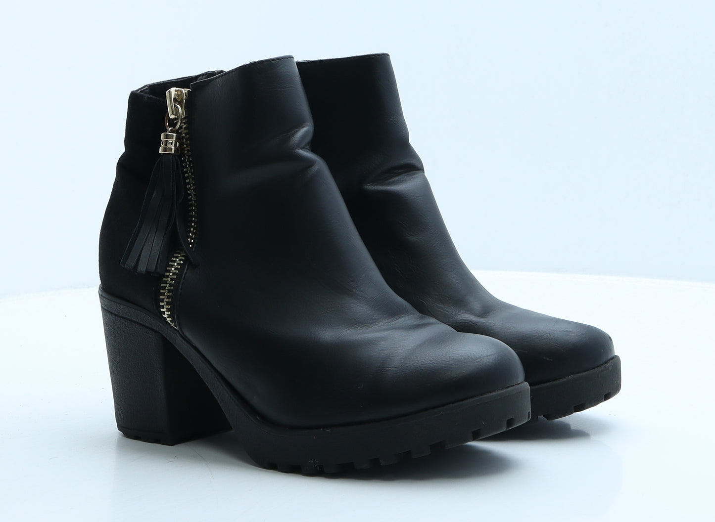 River Island Womens Black Leather Bootie Boot UK 6 39