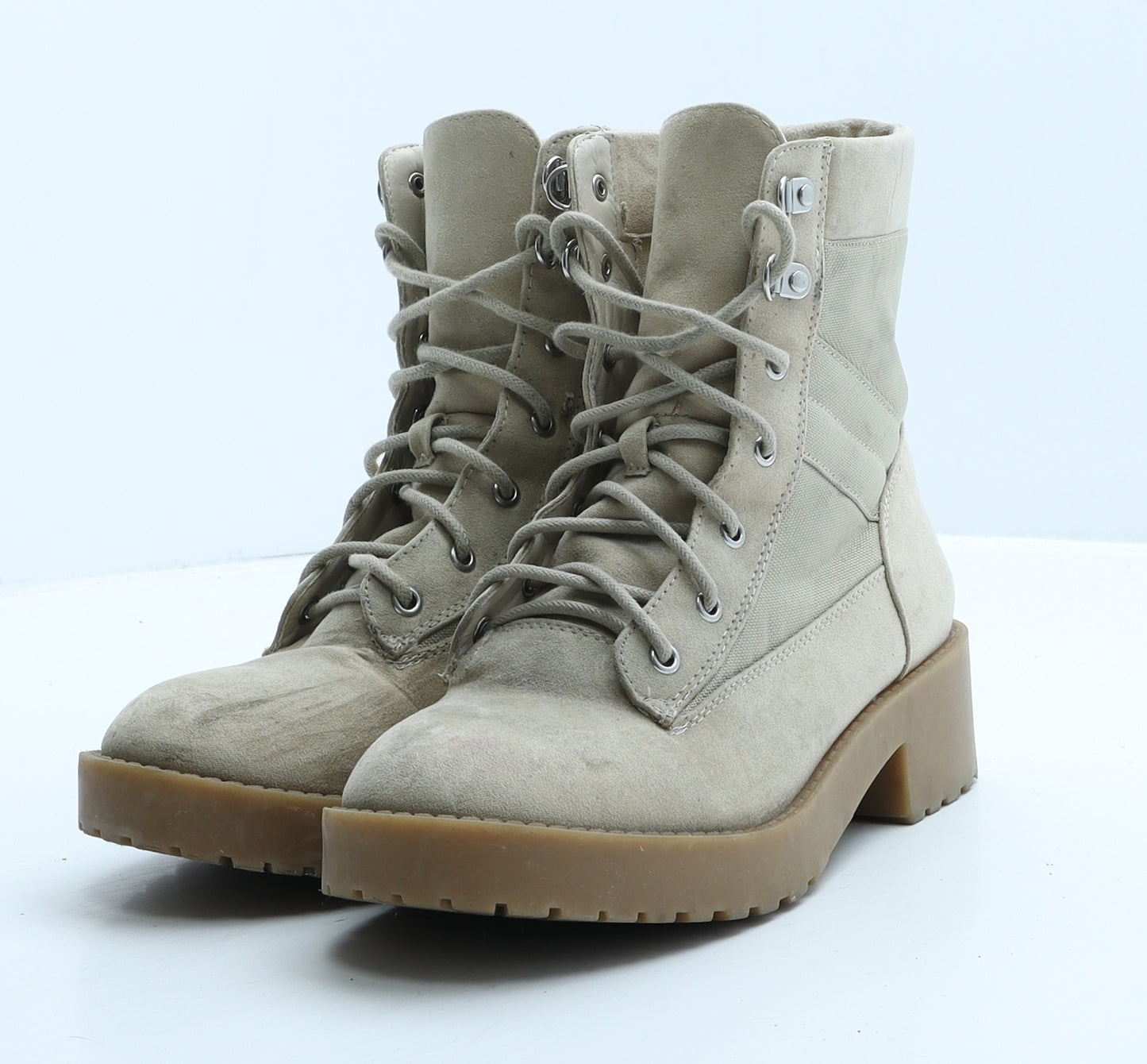 Divided by H&M Womens Beige Suede Combat Boot UK 5 38