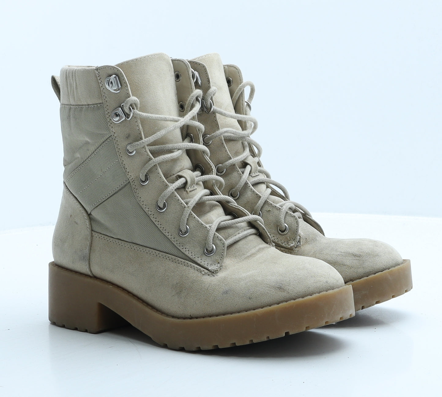Divided by H&M Womens Beige Suede Combat Boot UK 5 38