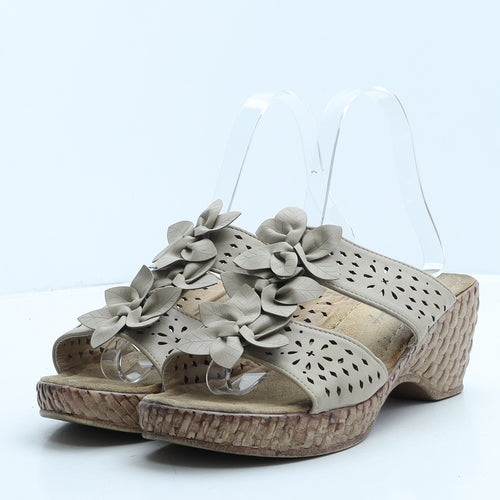 Preworn Womens Beige Geometric Leather Mule Heel UK 6 39 - Flowers