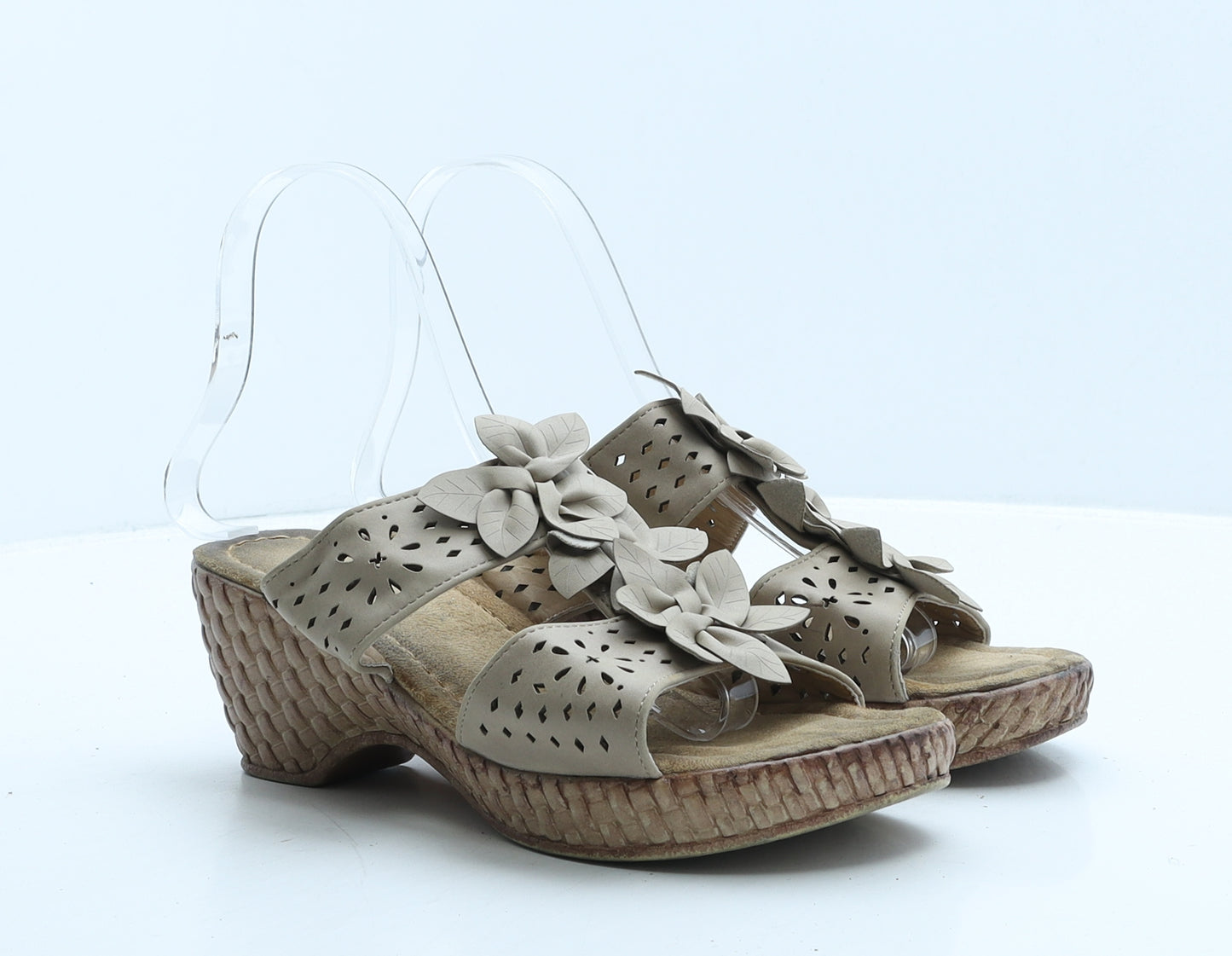 Preworn Womens Beige Geometric Leather Mule Heel UK 6 39 - Flowers