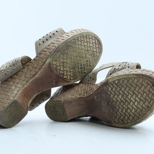 Preworn Womens Beige Geometric Leather Mule Heel UK 6 39 - Flowers