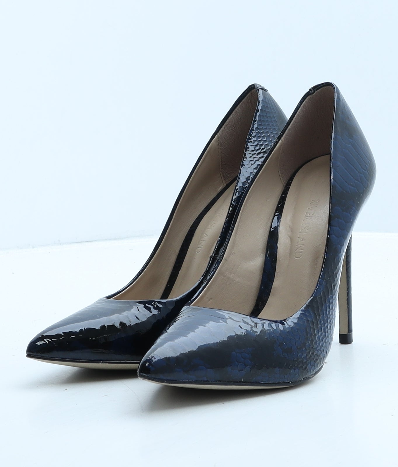 River Island Womens Blue Animal Print Leather Court Heel UK 5 38 - Snake Print
