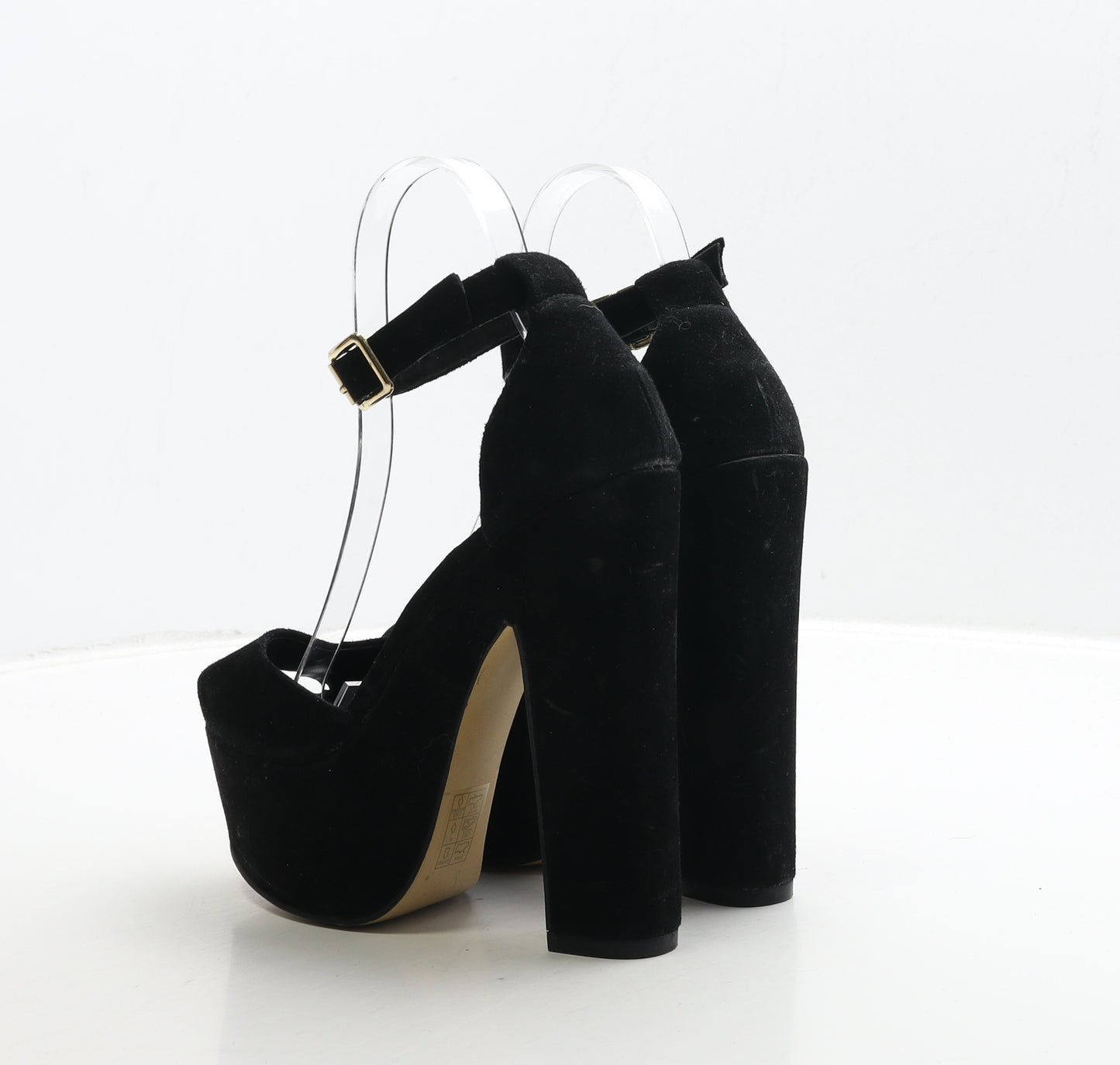 River Island Womens Black Leather Platform Heel UK 4 37