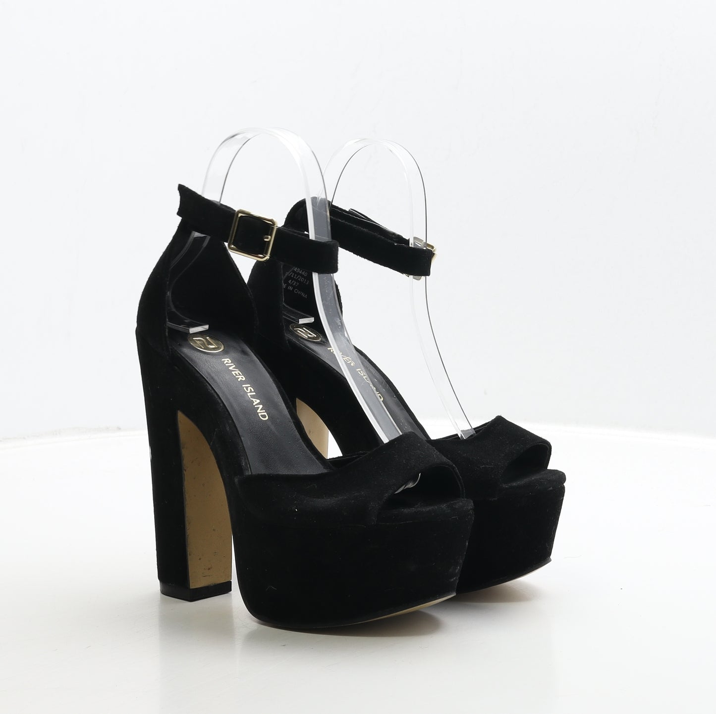 River Island Womens Black Leather Platform Heel UK 4 37