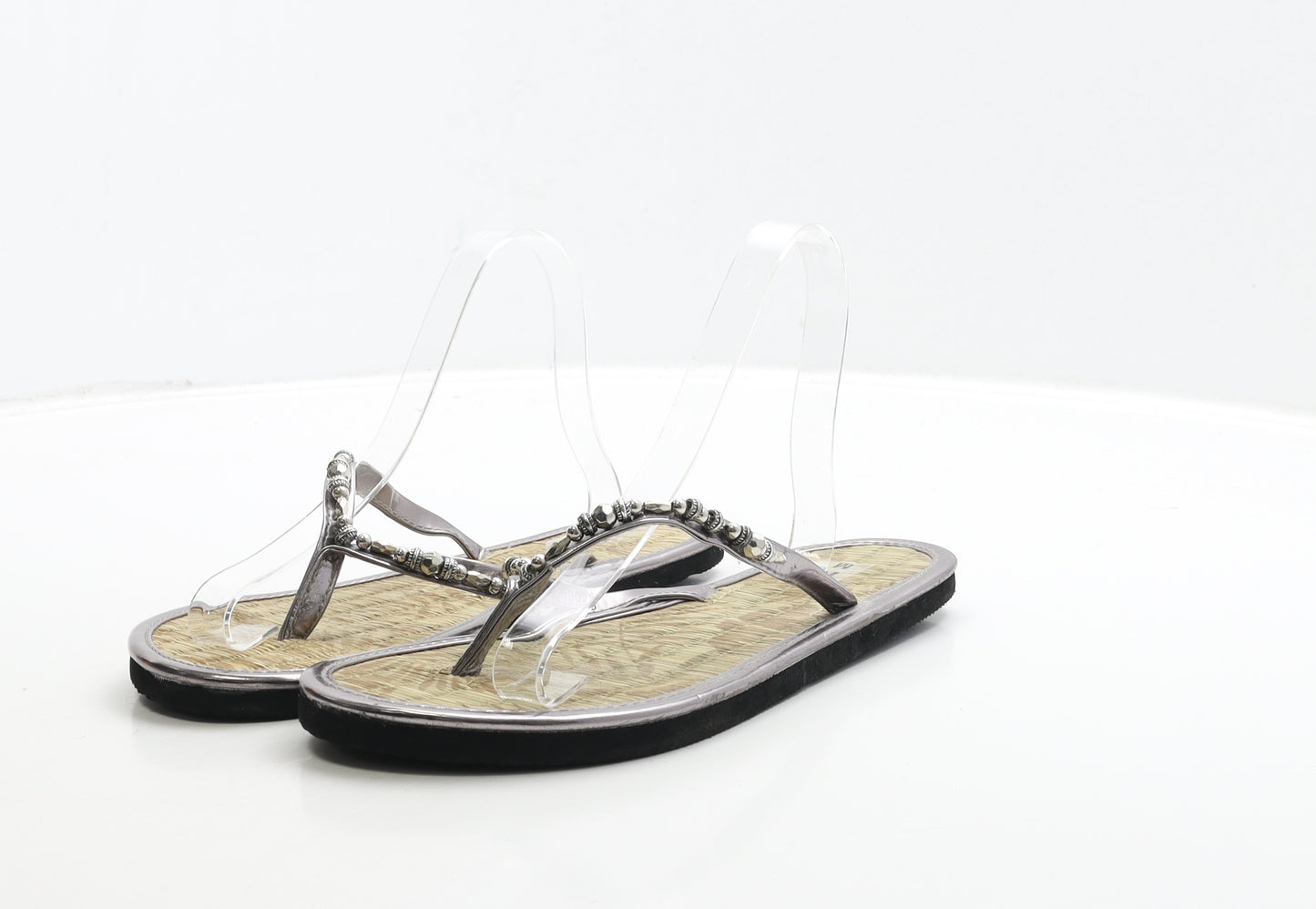 TU Womens Silver Polyester Thong Sandal UK 5