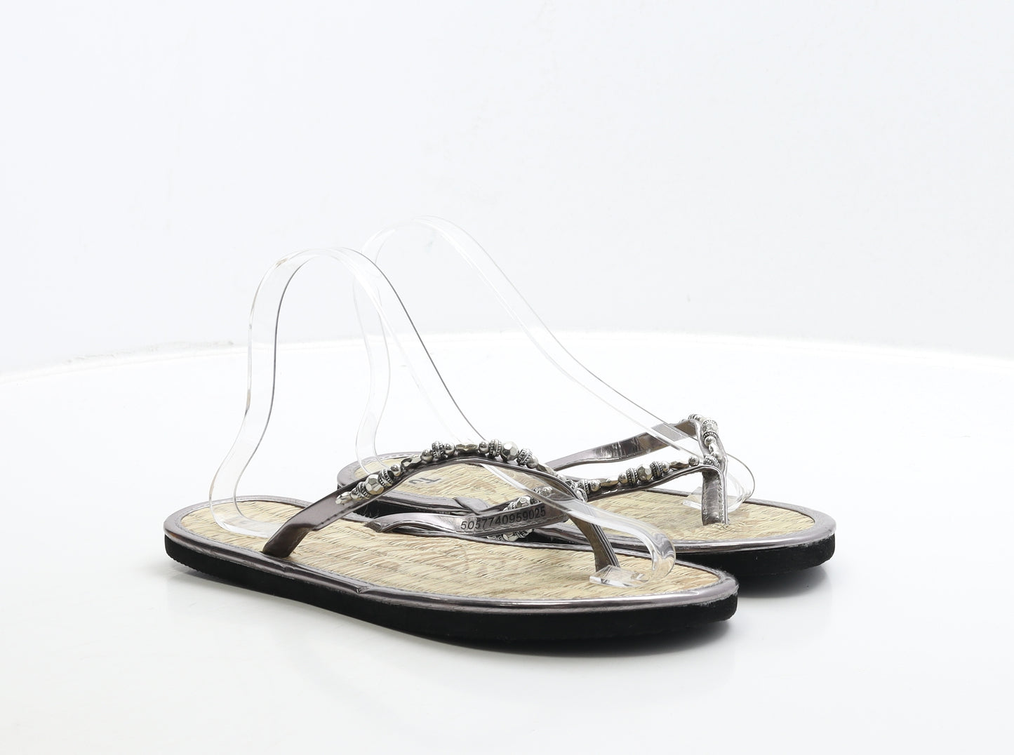 TU Womens Silver Polyester Thong Sandal UK 5