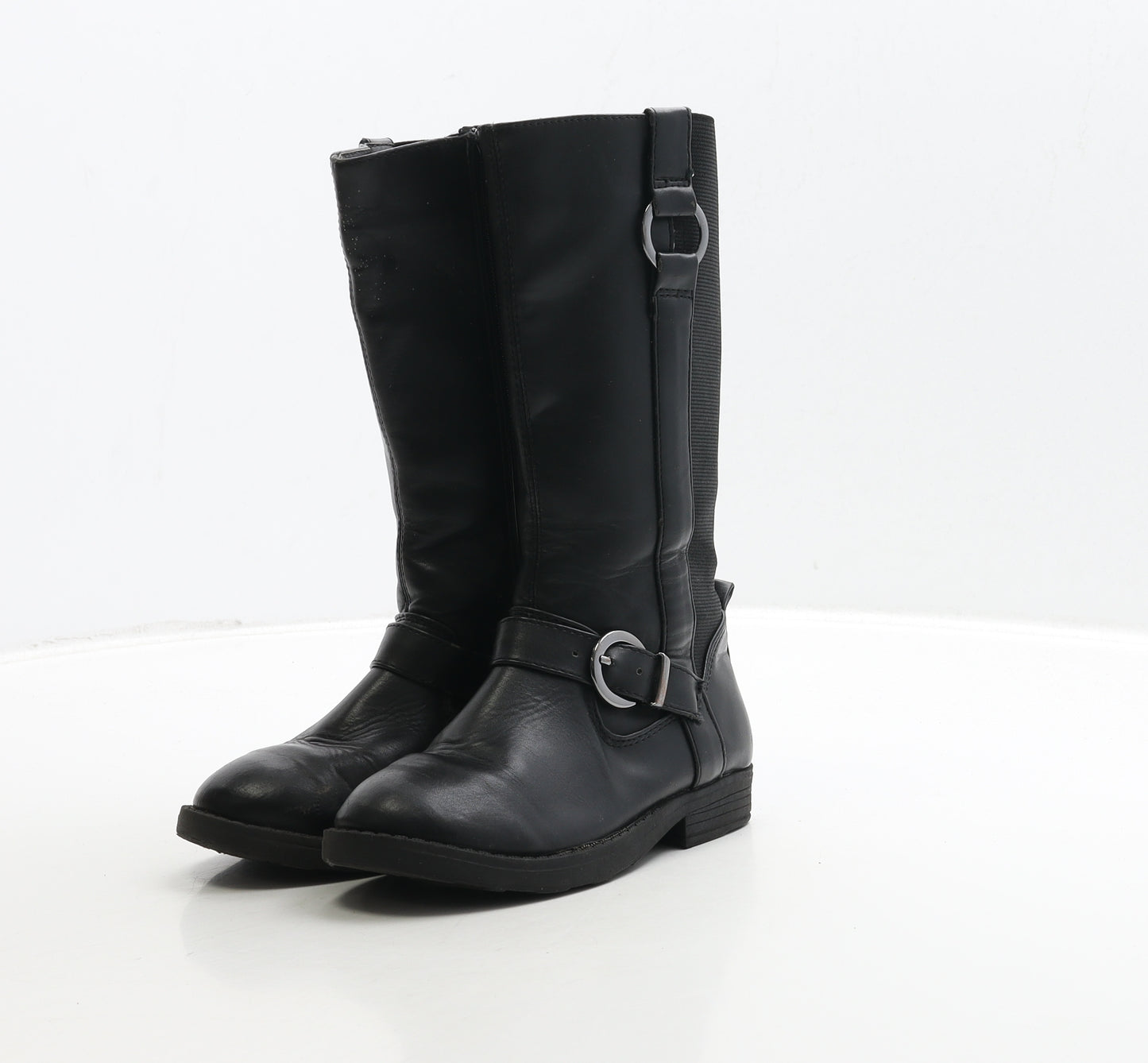 F&F Girls Black Leather Biker Boot UK 10 28