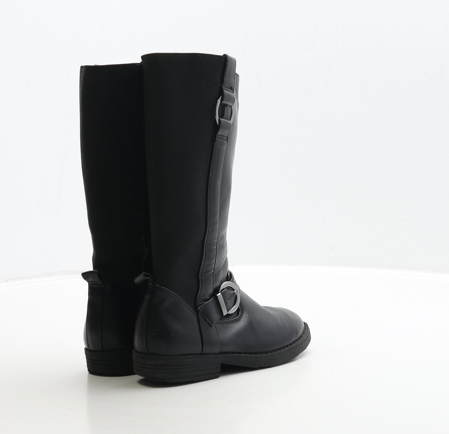 F&F Girls Black Leather Biker Boot UK 10 28