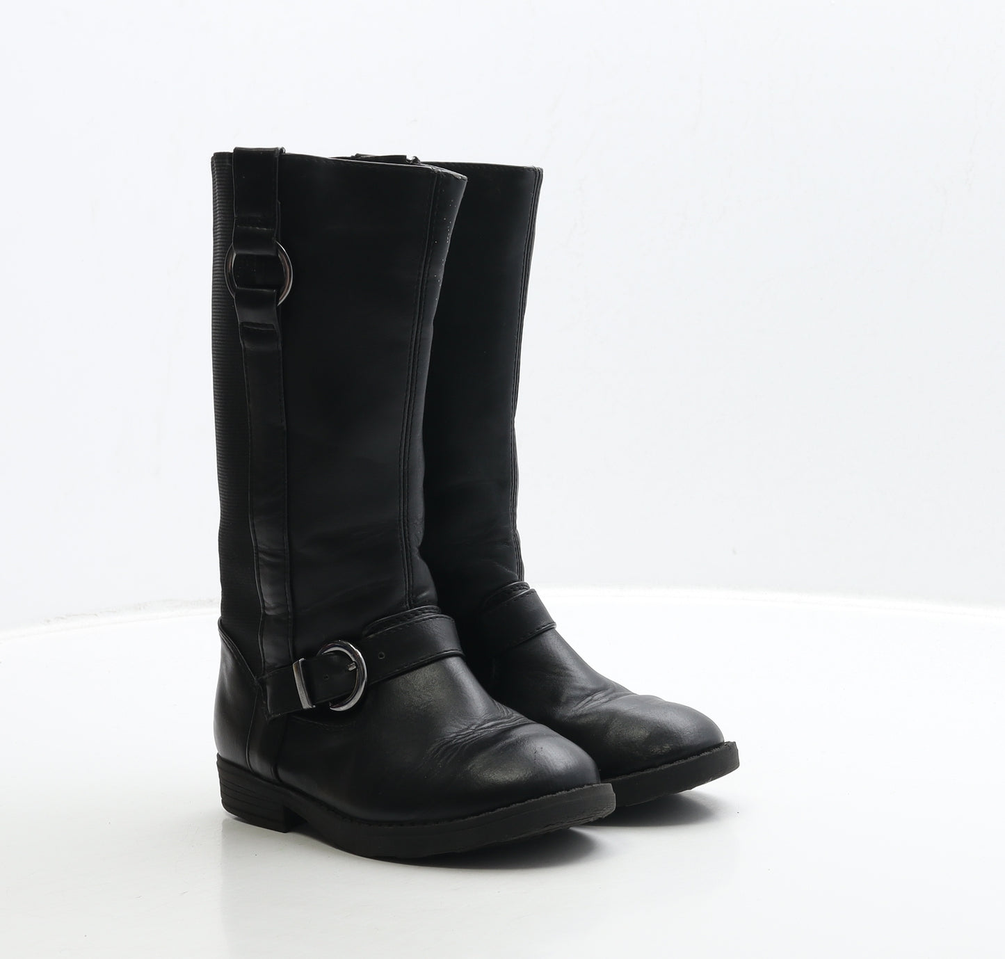 F&F Girls Black Leather Biker Boot UK 10 28