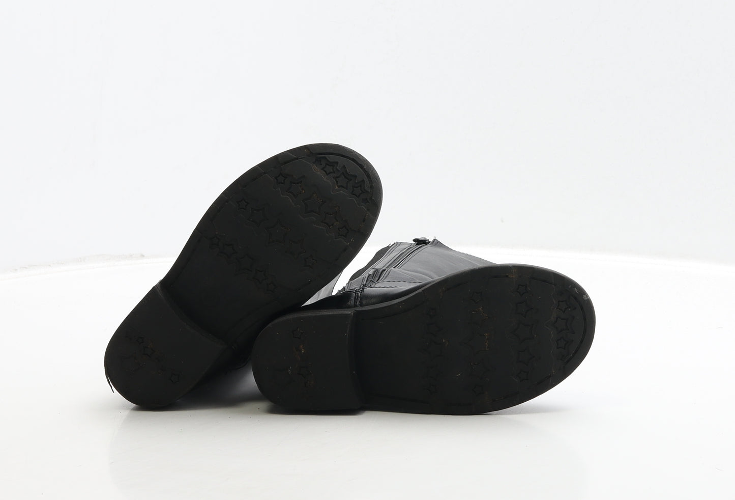 F&F Girls Black Leather Biker Boot UK 10 28