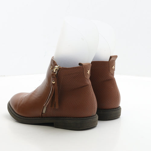 Primark Womens Brown Leather Biker Boot UK 3 36 - Star Detail