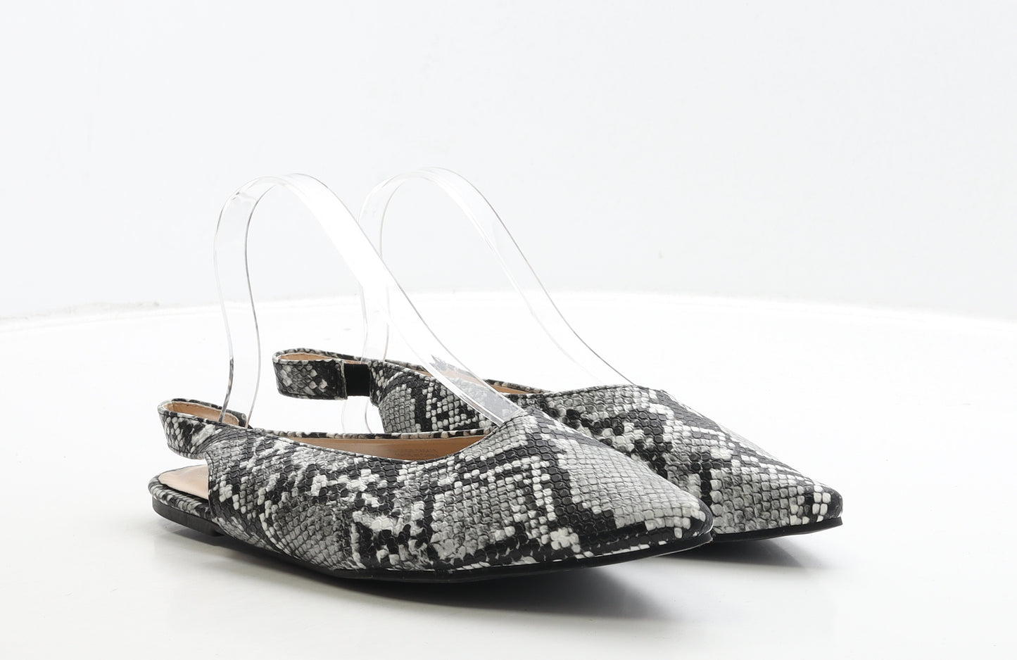 Primark Womens Black Animal Print Polyester Slingback Flat UK 7 40 - Snake Print