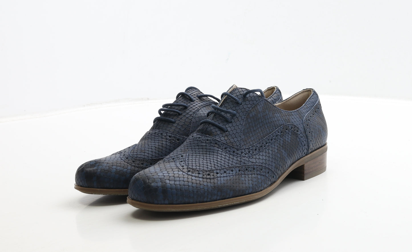 Clarks Womens Blue Leather Oxford Casual UK 6.5 - Brogue Style Snake Pattern