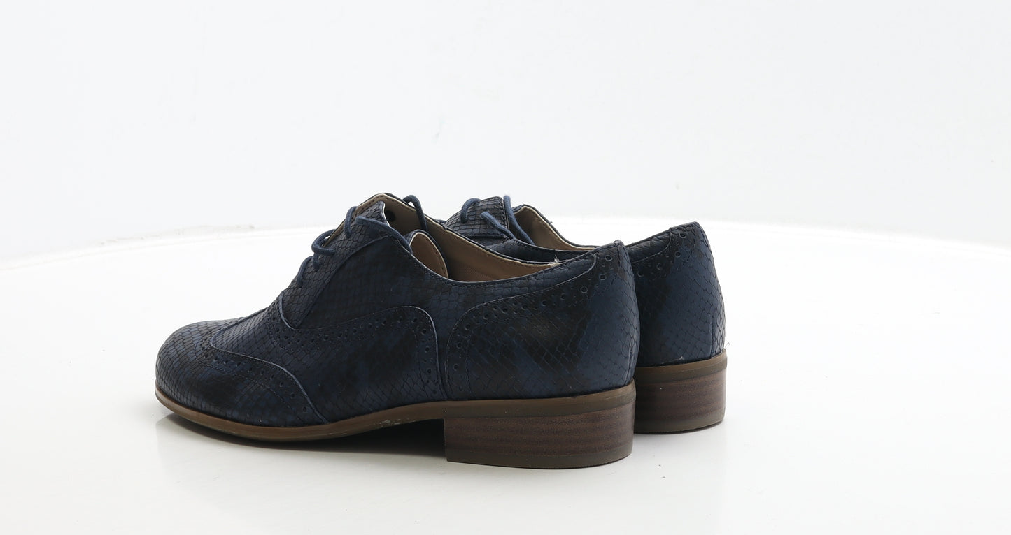Clarks Womens Blue Leather Oxford Casual UK 6.5 - Brogue Style Snake Pattern