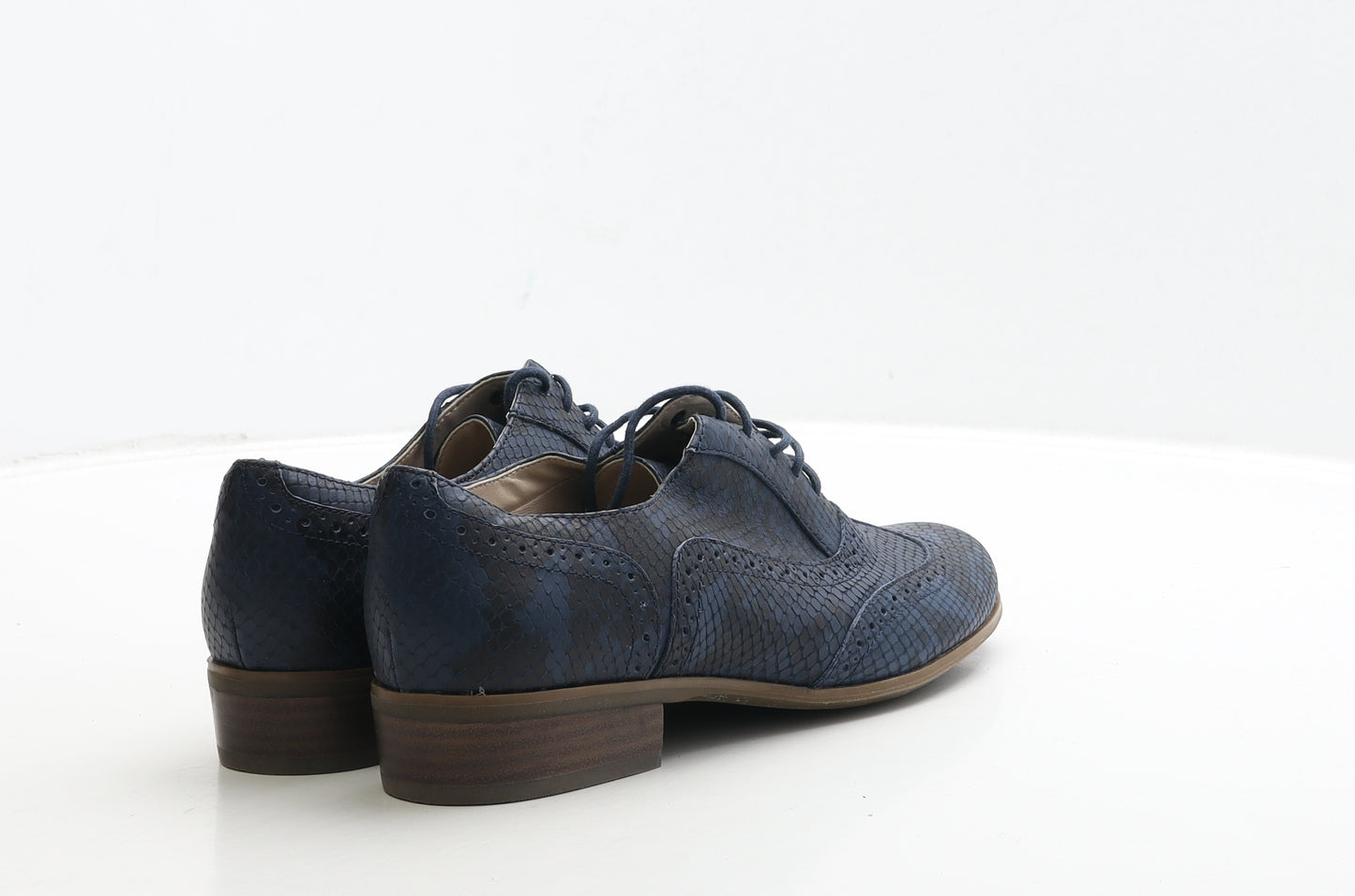 Clarks Womens Blue Leather Oxford Casual UK 6.5 - Brogue Style Snake Pattern