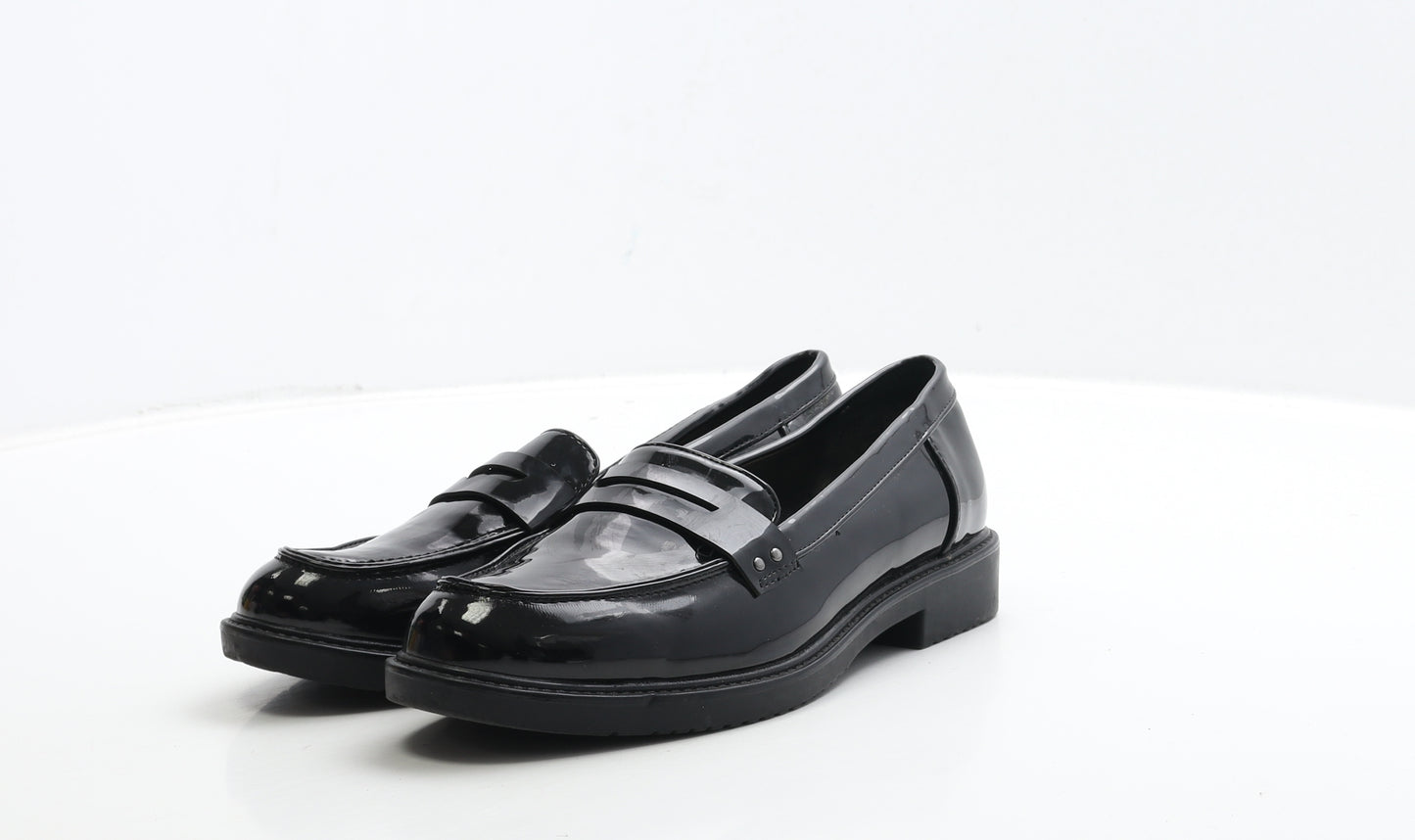 F&F Womens Black Patent Leather Loafer Casual UK 4