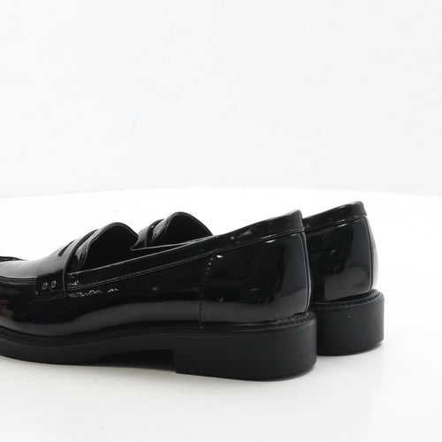 F&F Womens Black Patent Leather Loafer Casual UK 4