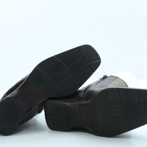 K Shoes Womens Brown Colourblock Leather Bootie Boot UK 6