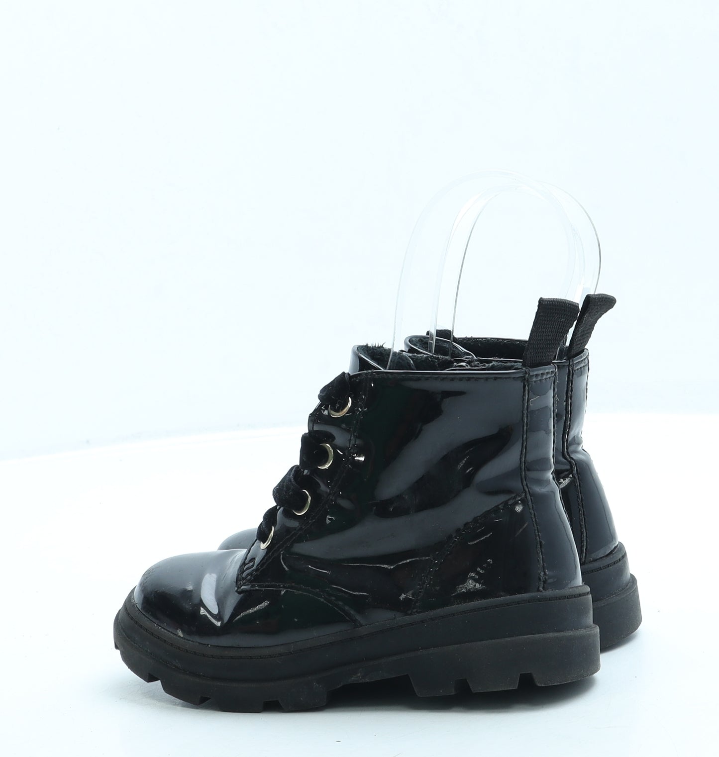 H&M Girls Black Leather Combat Boot UK 7.5 25
