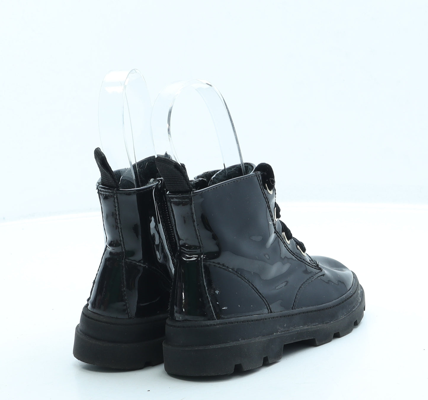 H&M Girls Black Leather Combat Boot UK 7.5 25