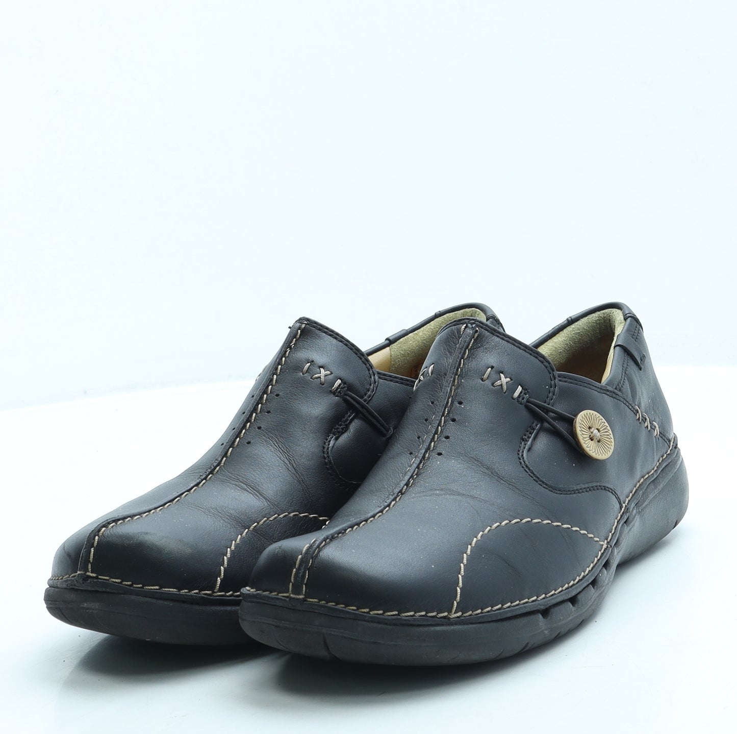 Clarks Womens Black Leather Slip On Flat UK 6 39.5