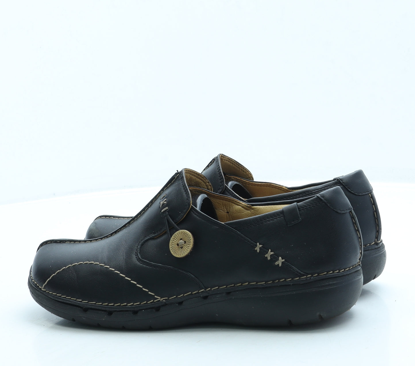 Clarks Womens Black Leather Slip On Flat UK 6 39.5