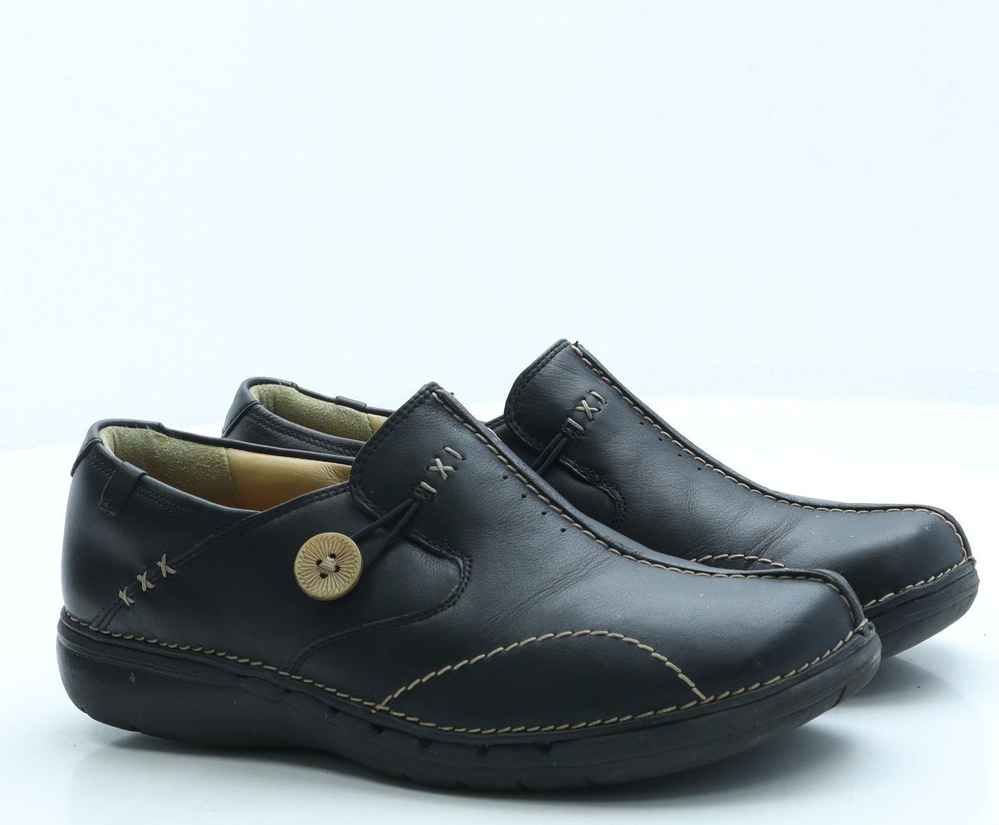 Clarks Womens Black Leather Slip On Flat UK 6 39.5