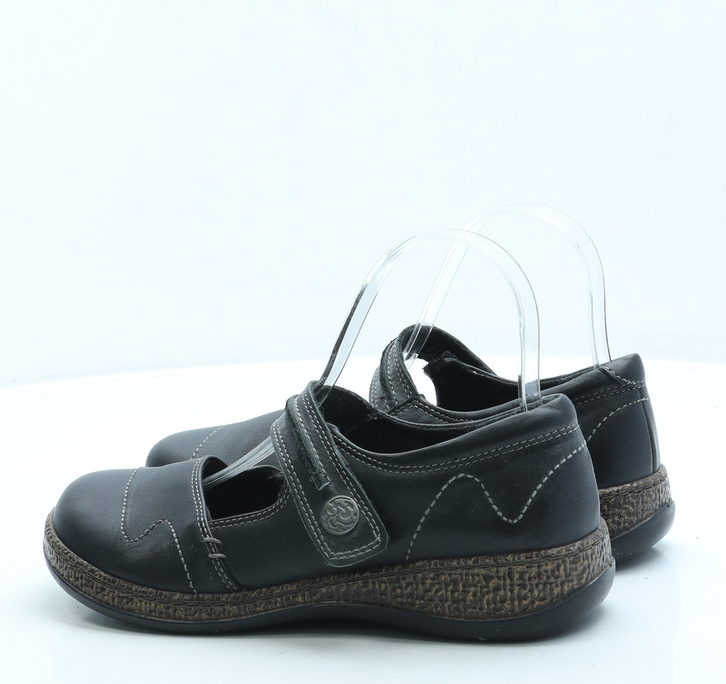 Loretta Womens Black Leather Mary Jane Flat UK 4 37