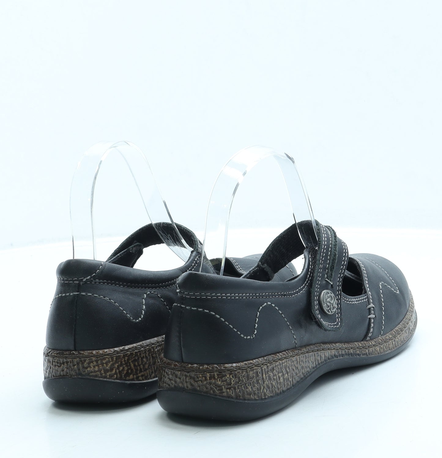 Loretta Womens Black Leather Mary Jane Flat UK 4 37